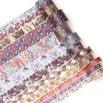 12 Rolls Kyoto Charm Washi Tape Set Japanese Arts Adhesive Tapes Geometric - Image 2