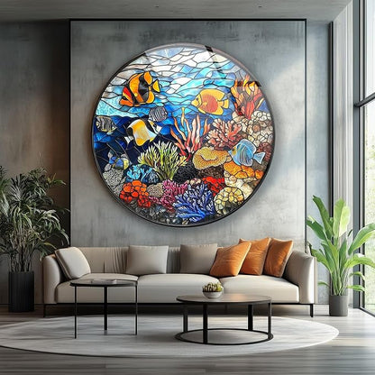 My Photostation.com 10'' Diameter Coral Reef Mosaic Round Glass Wall Art - Image 6