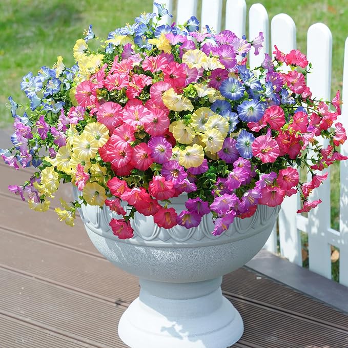 Artificial Flowers Fake Plants for Outdoors Decoration, 12 Bundles Silk Morning - Image 9