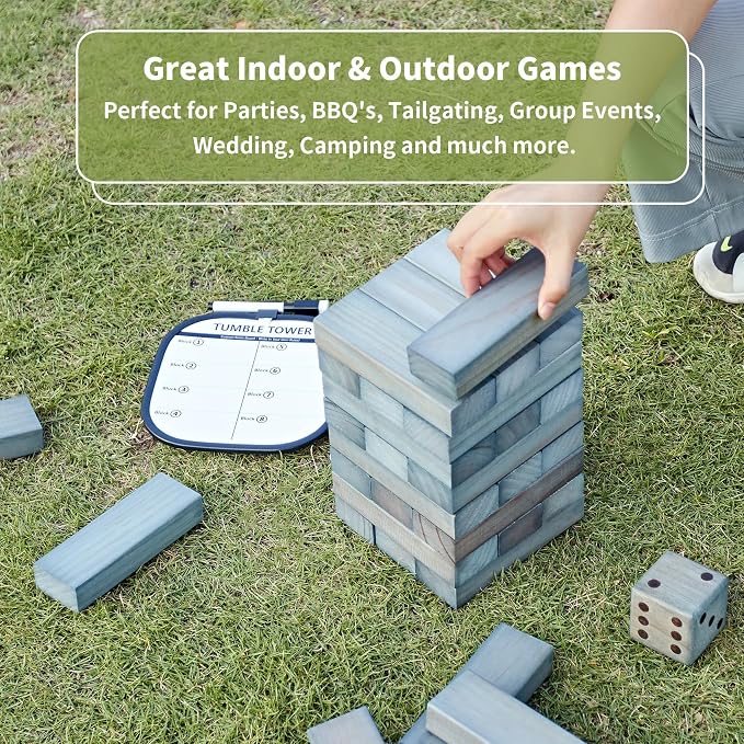 ApudArmis 60 PCS Giant Tumble Tower Stack to 5Ft, Pine Wooden Stacking Timber - Image 5