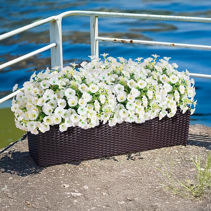 Artificial Flowers Fake Plants for Outdoors Decoration, 12 Bundles White Silk - Image 4