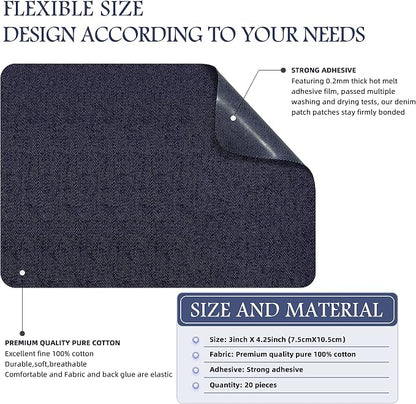 KING MOUNTAIN Iron-on Repair Patch 20 Pcs Pack, Denim Patches - Image 2