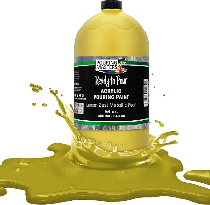 Pouring Masters Lemon Zest Metallic Pearl Ready to Pour Acrylic Pouring Paint by USArtSupply