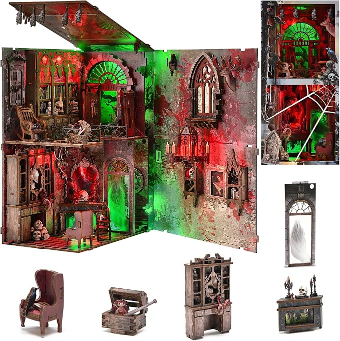 Haunted House Halloween Book Nook Kit, Spooky Shelf Insert Bookshelf Diorama - Image 9