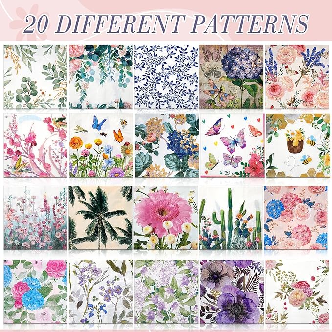 Crtiin 20 Pack Assorted Floral Napkins - Image 6