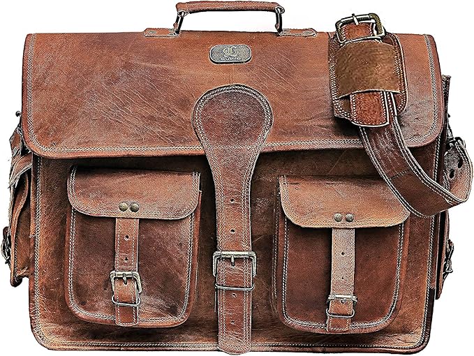 Cuero DHK 16 Inch Vintage Handmade Leather Messenger Bag Laptop Briefcase - Image 5