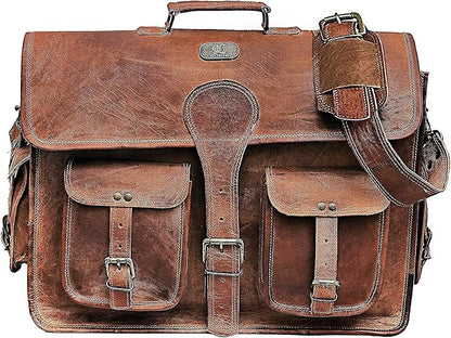 Cuero DHK 16 Inch Vintage Handmade Leather Messenger Bag Laptop Briefcase - Image 5
