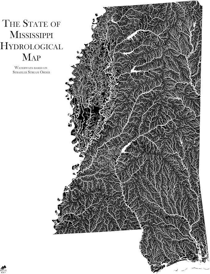 Muir Way Hydrological River Map of Mississippi by MuirWay