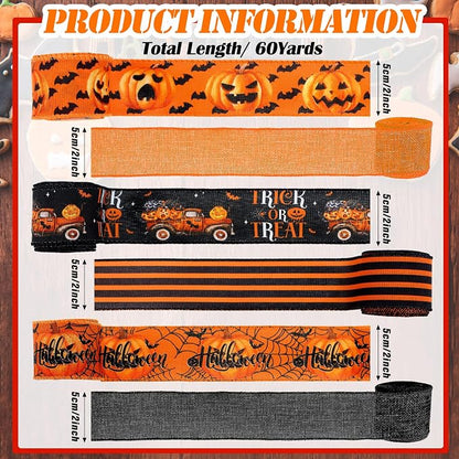 12 Rolls Halloween Wired Edge Ribbon - Image 2