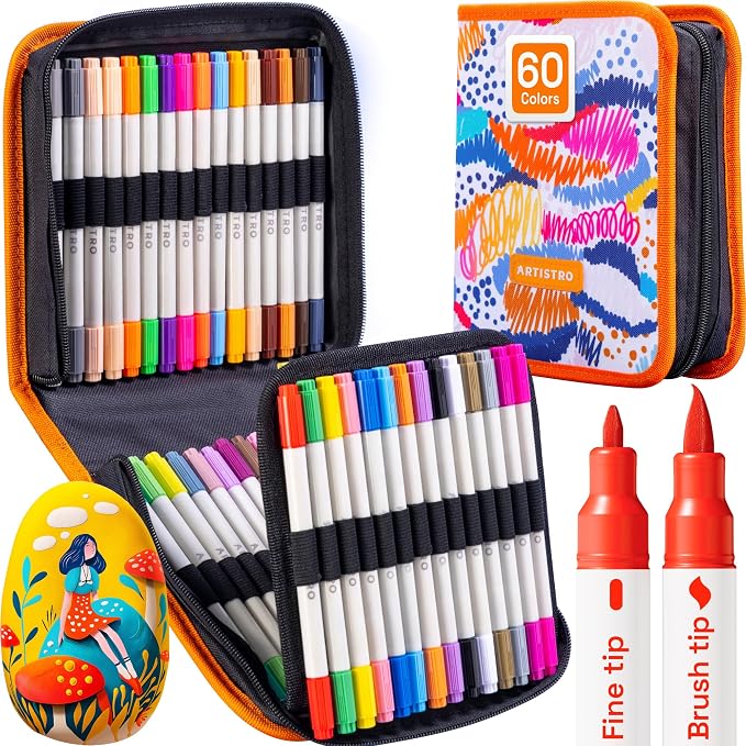ARTISTRO 60 Dual Tip Brush + Fine Acrylic Paint Markers by ARTISTRO