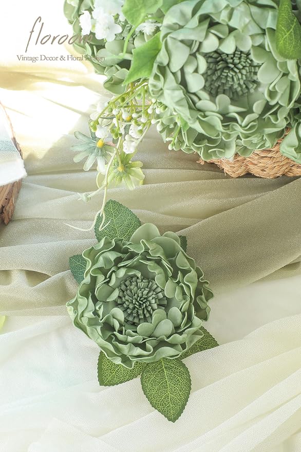 Floroom Artificial Flowers 16pcs 4" Elf Green Blooming Peonies Real Looking - Image 6