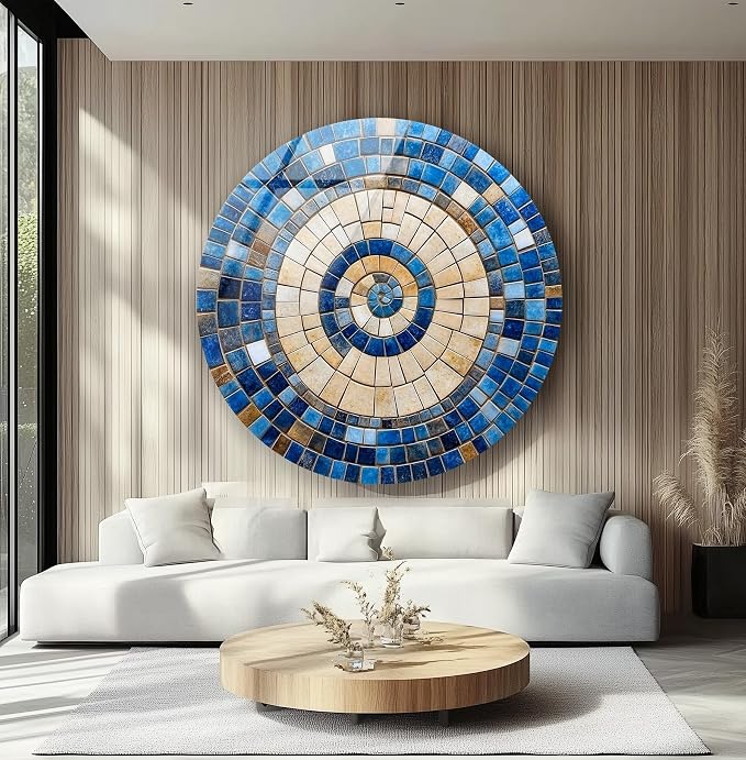 My Photostation.com 15.8'' Diameter Coastal Sunburst Beige & Blue Round Glass - Image 6