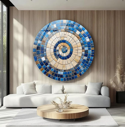 My Photostation.com 31.5'' Diameter Coastal Sunburst Beige & Blue Round Glass - Image 6