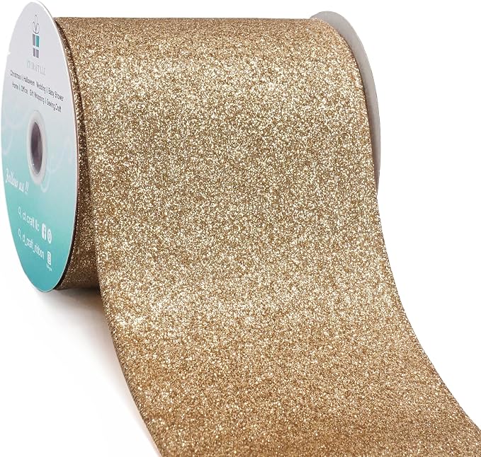 CT CRAFT LLC Glitter Wired Ribbon 4" x 10 Yards Gold by CTCRAFTLLC