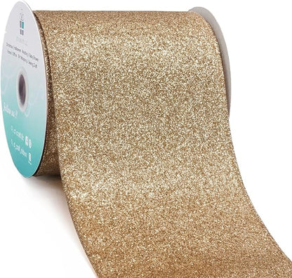 CT CRAFT LLC Glitter Wired Ribbon 4" x 10 Yards Gold by CTCRAFTLLC