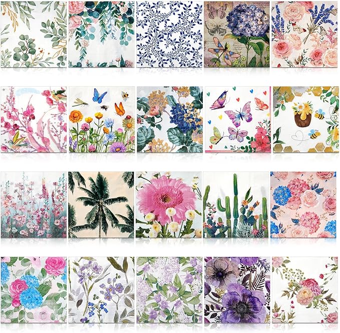 Crtiin 20 Pack Assorted Floral Napkins by Crtiin