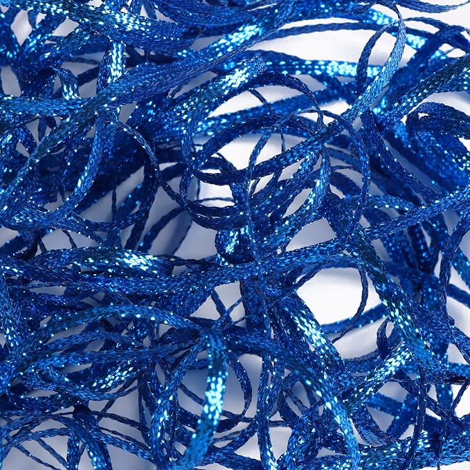 Royal Blue Gold Thin Ribbon 1/8 inch Metallic Braided Double Faced Ribbons - Image 8