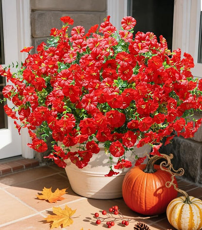 Artificial Flowers Fake Plants for Outdoors Decoration, 12 Bundles Red Silk by Ivydale
