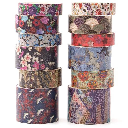 12 Rolls Kyoto Charm Washi Tape Set Japanese Arts Adhesive Tapes Geometric by Songdao