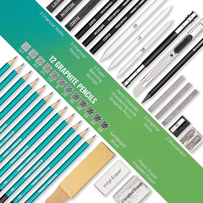 XL Drawing Set - Sketching, Graphite and Charcoal Pencils. Includes 100 Page - Image 2