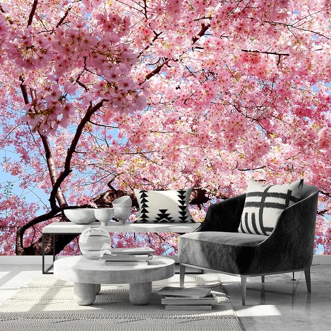 AFZEVEB-Pink Flower Wallpaper Natural Landscape Floral Wall Mural by all