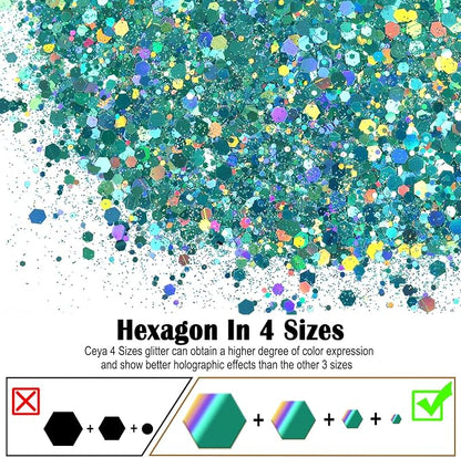 Ceya Holographic Chunky Glitter, 4.9oz/ 140g Spring Green Craft Glitter Powder - Image 2