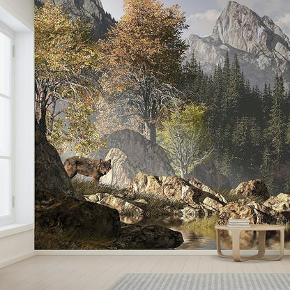 wall26 Wall Sticker/Wall Mural Wolf Near a Lake in a Rocky Mountain Landscape - Image 2