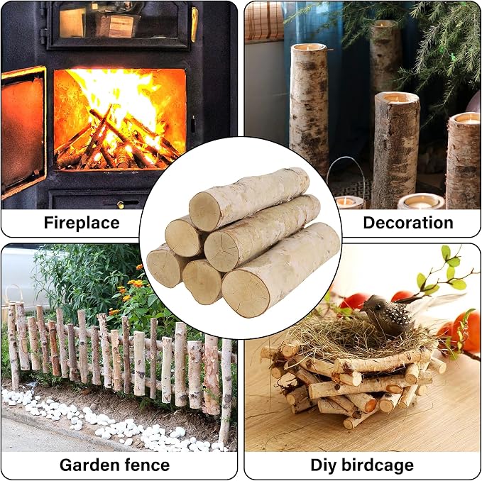 6 Pack Birch Logs for Fake Fireplace Decorative White Birch Branches Logs - Image 4