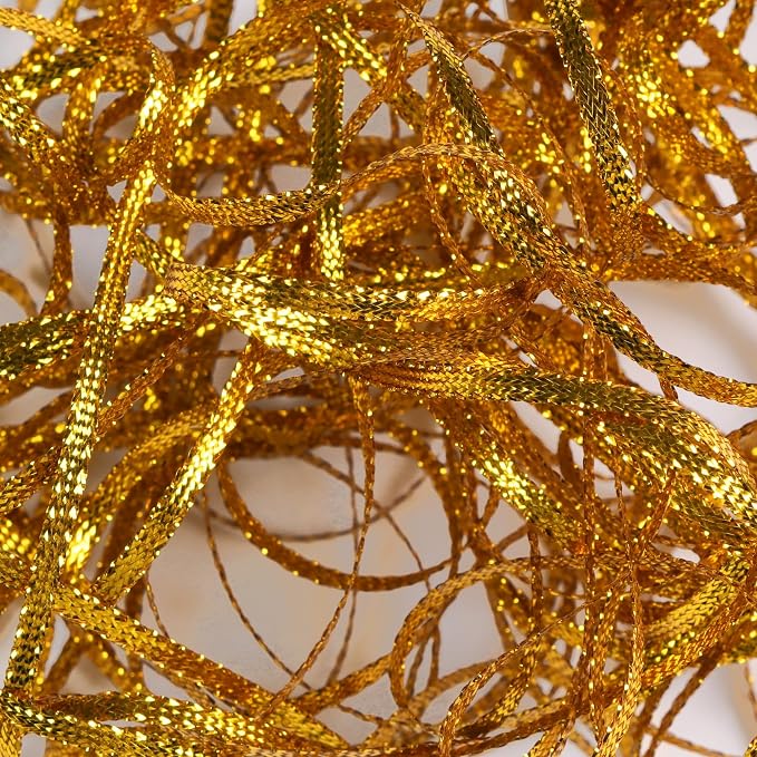 Gold Thin Ribbon 1/8 inch Metallic Braided Double Faced Ribbons Curling Ribbons - Image 8