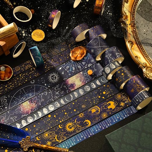 20 Rolls Galaxy Washi Tape Set Stars Arts Adhesive Tapes Gold Silver Foil - Image 2