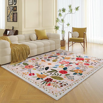 Rugcomf Living Room Rug 5x7 Rug Machine Washable Boho Area Rug Non Slip Floral - Image 5