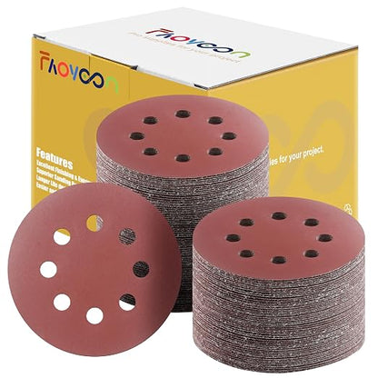 Sanding Disc 5 Inch 8 Hole, Sandpaper by Faoyoon