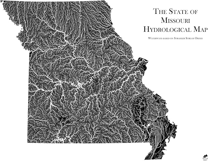 Muir Way Hydrological River Map of Missouri by MuirWay