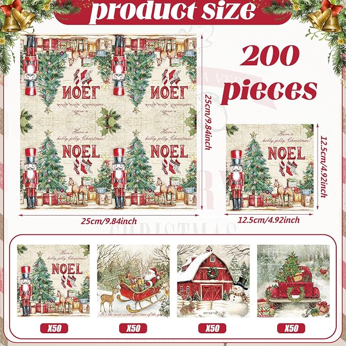 Janlaugh 200 Pcs Christmas Cocktail Napkins Disposable Nutcracker Paper Napkins - Image 3