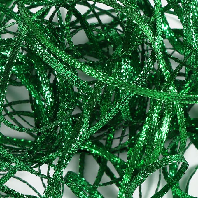 Christmas Green Thin Ribbon 1/8 inch Metallic Braided Double Faced Ribbons - Image 8
