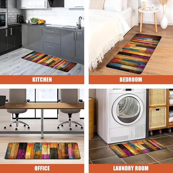 Kitchen Mats for Floor Colorful kitchen rugs Cool Wooden Abstract Anti Fatigue - Image 6