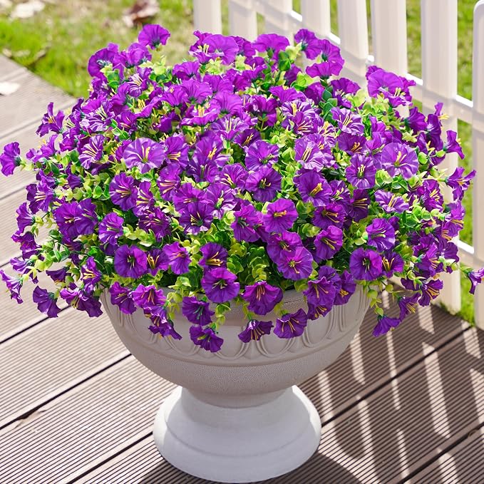Artificial Flowers Fake Plants for Outdoors Decoration, 12 Bundles Purple Silk - Image 2