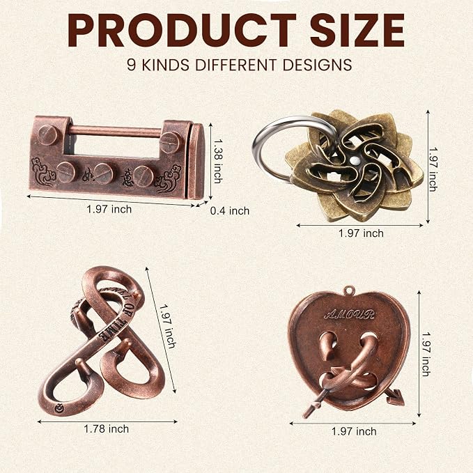 Wettarn 9 Pcs Metal Brain Teaser Puzzles Teaser 3D Steel Puzzle - Image 2