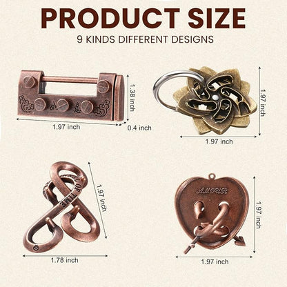 Wettarn 9 Pcs Metal Brain Teaser Puzzles Teaser 3D Steel Puzzle - Image 2