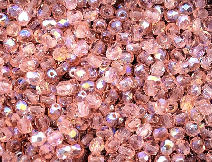 1.8oz Faceted Fire Polished Pressed Czech Glass Beads 4mm, 70120-28701 Pink - Image 3