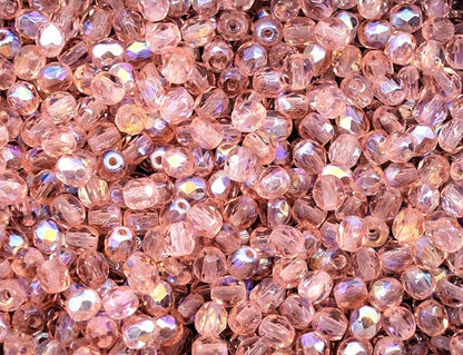 1.8oz Faceted Fire Polished Pressed Czech Glass Beads 4mm, 70120-28701 Pink - Image 3