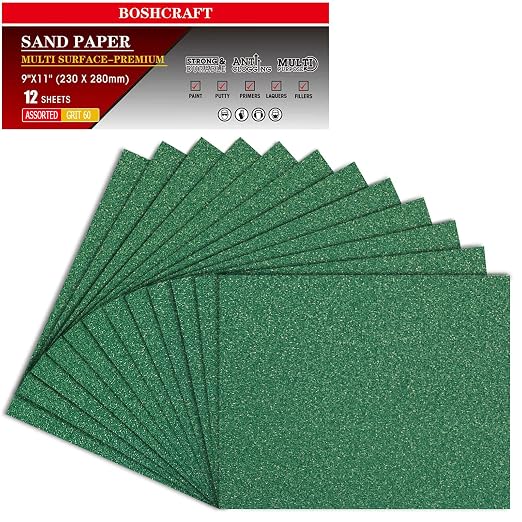 60 Grit Aluminum Oxide Sandpaper, 9x11 Inch Sheets, 12 Pack, Compatible by BOSHCRAFT