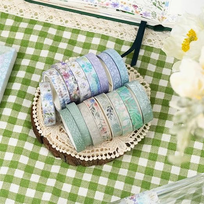 YUBX Spring Washi Tape Set 16 Rolls Flowers Printed Embellishment Green - Image 3