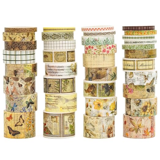 36 Rolls Vintage Washi Tape Pack Retro Arts Adhesive Tapes Wide Chronicle by Songdao