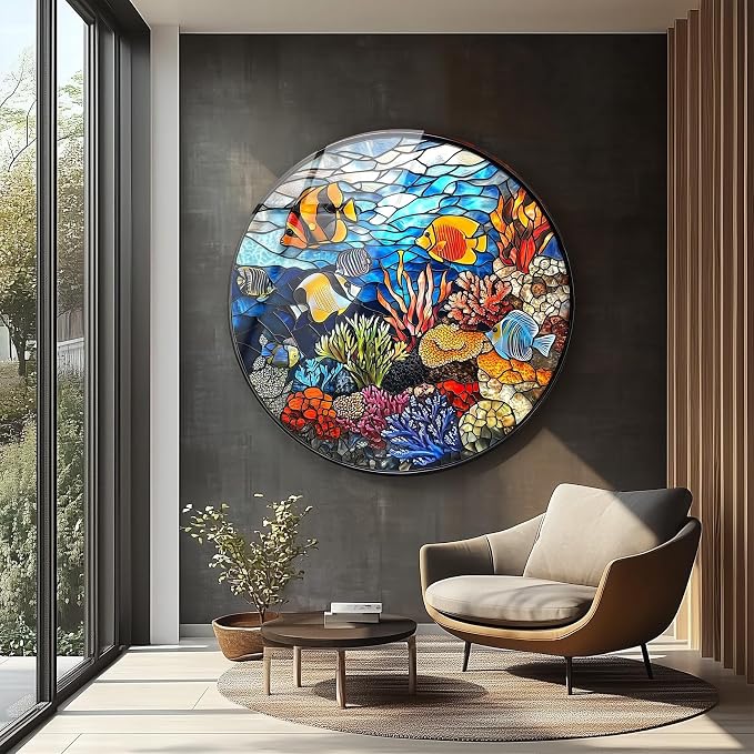 My Photostation.com 24'' Diameter Coral Reef Mosaic Round Glass Wall Art - Image 7