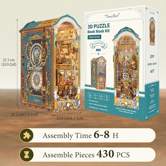 Tonecheer DIY Book Nook Kit for Adults, 3D Wooden Puzzle Bookend Miniature - Image 3