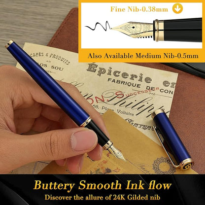 BEILUNER Blue Personalized Fountain Pen, Stunning Luxury Lacquer, 24K Gilded Nib - Image 4