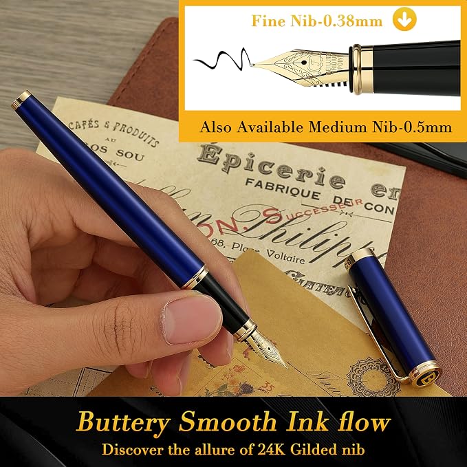 BEILUNER Blue Fountain Pen, Stunning Luxury Pens - Image 4