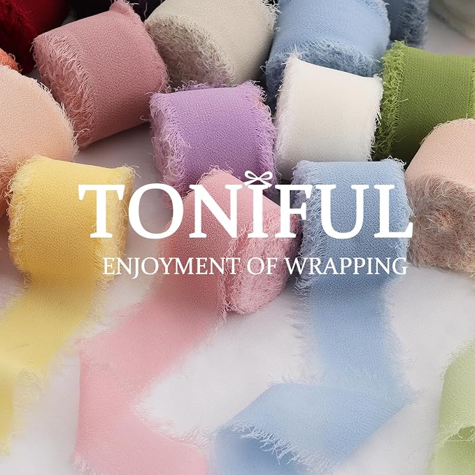 TONIFUL 4 Rolls Silk Chiffon Ribbon, 1-1/2 Inch x 22yds, Handmade Fringe Silk - Image 7