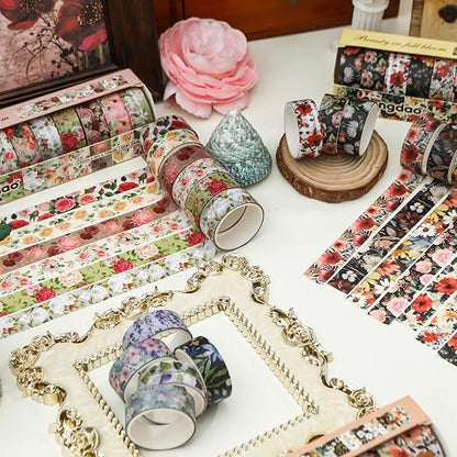 10 Rolls Blooming Flowers Washi Tape Set Floral Arts Adhesive Tapes Colorful - Image 7